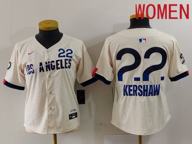 Women Los Angeles Dodgers #22 Kershaw Cream Fashion Nike Game MLB Jersey style 703->->Women Jersey